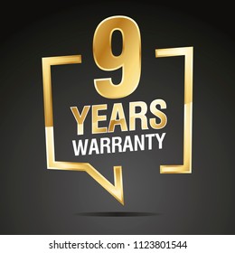 9 Years Warranty in speech brackets gold black sticker icon
