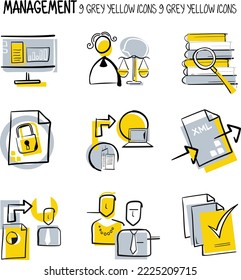 9 yellow complex icons about MANAGEMENT