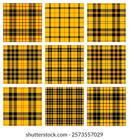 9 yellow tartan seamless vector pattern collection