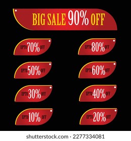 90% 80% 70% 60% 50% 40% 30% 20% 10% Sale, Disc, Off on Cheerful red Tag for Marketing Retail Element Design vector illustration 