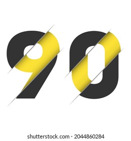 90 9 0 Diseño de logotipo numérico con un corte creativo y fondo de círculo negro. Diseño de logotipo creativo.