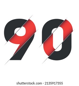 90 9 0 Number Logo Design with a Creative Cut and Black Circle Background. Creative logo design.