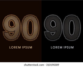 90 ,abstract luxury font, Designed using gold and black line square, geometric shape, graphic vector.