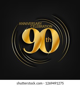 90 anniversary gold with a circle frame and a dark background, giving the impression of luxury