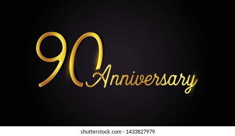 90 anniversary logo concept. 90th years birthday icon. Isolated golden numbers on black background. Vector illustration. EPS10.