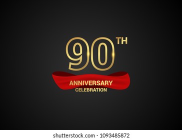 90 anniversary logotype design with line golden color and red isolated on dark background