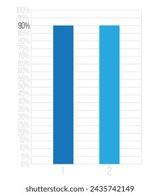 90% bars graph. Vetor finance, percentage and business concept. Column design with two sections blue