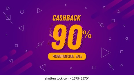 90% Cashback Sign Background for Ecommerce Desktop Landing Page, Website Header, Banner or Poster