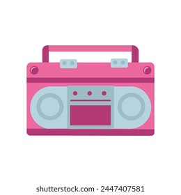 Un reproductor de música de cassette de 90, cosas de belleza de las mujeres para las niñas, ilustración de un fondo blanco. Pinkcore, jugador de la vieja escuela