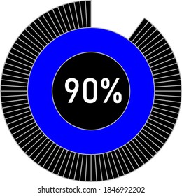 90% circle percentage diagram for web design, user interface (UI) or infographic - indicator with blue and black