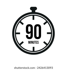 90 minutos de reloj cronómetros. Medida de tiempo. Cronómetro vector icono negro aislado sobre fondo blanco.