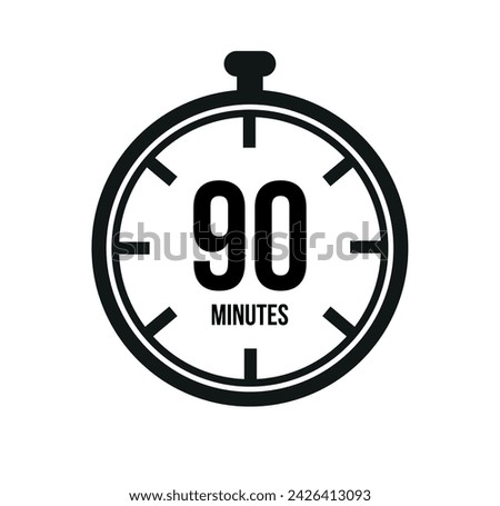 90 clock minutes timers. Time measure. Chronometer vector icon black isolated on white background.