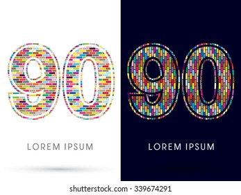 90, Colorful Brick, Construction font graphic design.