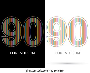 90 ,Colorful Font, designed using colorful line graphic vector.