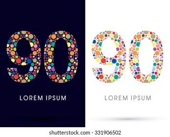 90 ,Colorful font, designed using colorful dot graphic vector.