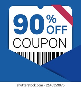 90% Coupon promotion sale for a website, internet ads, social media gift 90% off discount voucher. Big sale and super sale coupon discount. Price Tag Mega Coupon discount with vector illustration.