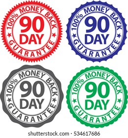 90 Day 100% Money Back Guarantee Sign Set, Vector Illustration