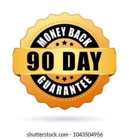 90 day money back guarantee gold icon illustration isolated on white background