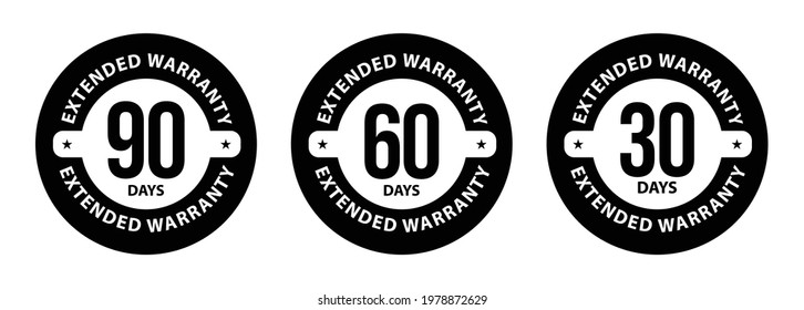 90 days, 60 days and 30 days extended warranty icons. extended warranty abstract,