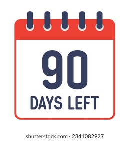 90 days left icon,countdown daily page calendar template vector illustration.