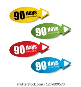 90 Days Money Back Colorful Label, Sticker, Sign, Symbol and Icon.Vetor.