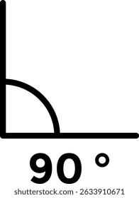 90 degree angle icon. Educational school learning. Geometric symbol. Mathematical elements. Symbol of measure and math. Measuring the degree of inclination with a protractor