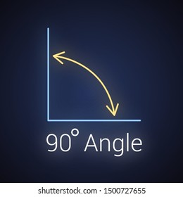 90 degree angle neon icon, isolated icon with angle symbol and text