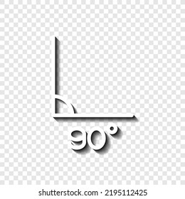 90 degrees angle simple icon vector. Flat design. White with shadow on transparent grid. 