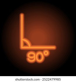 90 degrees angle simple icon vector. Flat design. Orange neon on black background.ai