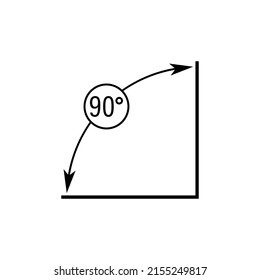 90 Grad Winkelwinkel Vektorsymbol. Rechtes Winkelsymbol mit Pfeil. Einzige Illustration auf weißem Hintergrund. 