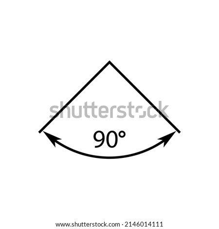 90 degrees angle vector icon. Right angle symbol with arrow. Isolated illustration on white background. 