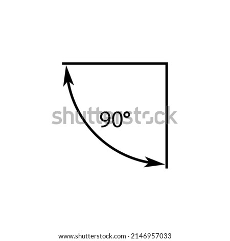 90 degrees angle vector icon. Right angle symbol with arrow. Isolated illustration on white background. 