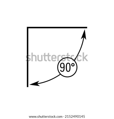 90 degrees angle vector icon. Right angle symbol with arrow. Isolated illustration on white background. 