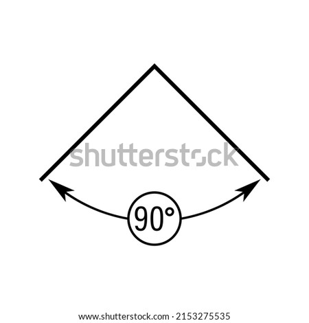 90 degrees angle vector icon. Right angle symbol with arrow. Isolated illustration on white background. 