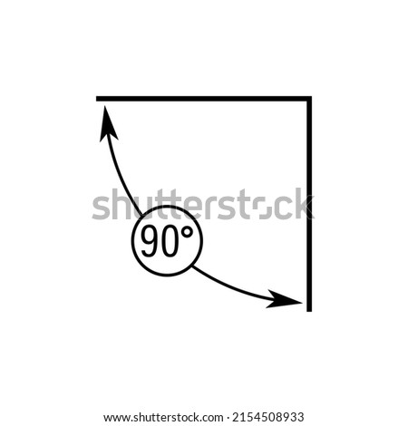 90 degrees angle vector icon. Right angle symbol with arrow. Isolated illustration on white background. 