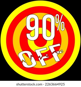 90% discount off, target in red and yellow on a black background.