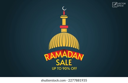 90 Discount for Ramadan special banner, sticker and label. Ramadan Eid Sale Special Offer.