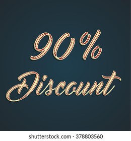 '90% Discount' sale label made by leather, vector illustration