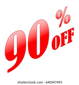 90% discount sale sign. Red on white background. Vector illustration.