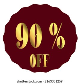 90% Discount Tag, offer Icon. Discount 90 percent for poster of products on offer, black friday, discount and promotions.