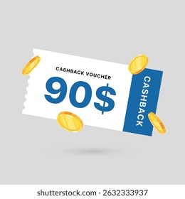 90 dólar cupom vale presente, caixa de volta banner oferta especial. Ilustração vetorial