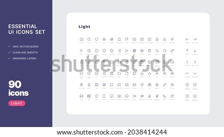 90 Essential Icons Set in Light Style.

The set consists of essential and commonly-used icons that every UI designer needs.