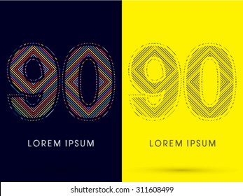 90 ,Font , colorful light movement, designed using colorful line and black and white line, graphic vector