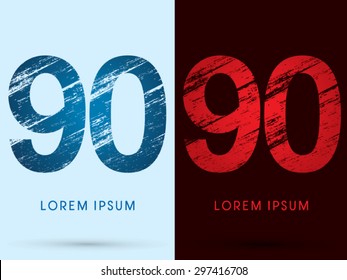 90 ,Font Cool and Hot, Ice and Fire, grunge destroy, graphic vector.