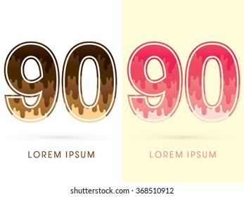 90 Font Number, Chocolate and strawberry melt graphic vector