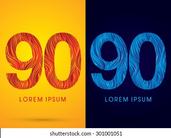 90 ,Font ,Text, designed using line fire and cool, graphic vector.