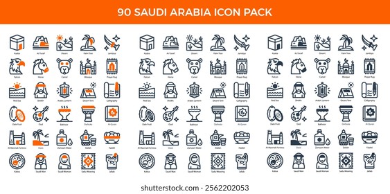 90 Giveaway Icons in 3 Styles (Line, Solid, Two-Tone), Featuring Al-Quran, Arabic Lantern, and Calligraphy, More – Vector Illustrations