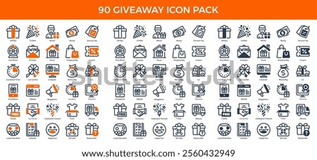 90 Giveaway Icons in 3 Styles (Line, Solid, Two-Tone), Featuring Coupon, Deadline, Discount Tag, and More – Vector Illustrations