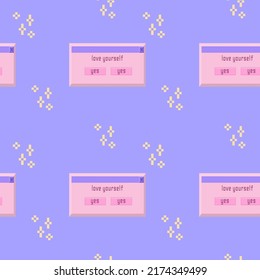 90 groovy trippy seamless pattern Old pc game 90s aesthetic. Pixel icons, new folder, txt document. Vaporwave and retrowave style pattern.