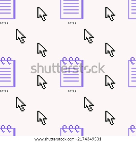 90 groovy trippy seamless pattern Old pc game 90s aesthetic. Pixel icons, txt document, cursor, dialog boxes Vaporwave and retrowave style pattern.